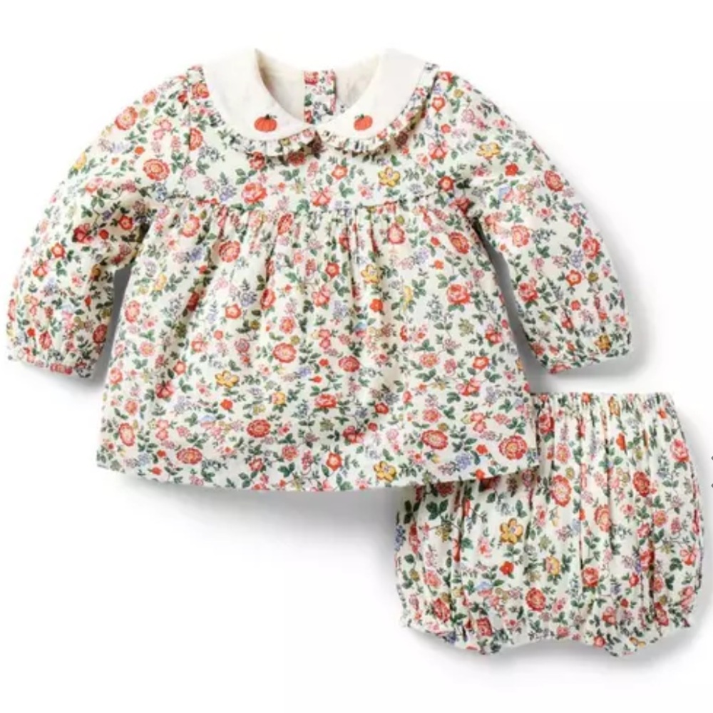 Janie and Jack THE PUMPKIN COLLAR FLORAL BABY SET 3-6 months worn once!